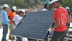 The US Department of Energyrsquos SunShot Initiative is a national collaborative effort to make solar energy costcompetitive with other forms of electricity by the end of the decade Last September a SunShot team installed a rooftop solar system on a Habitat for Humanity project in Washington DC The project was a demonstration of how distributed power can benefit lowincome homeowners The US Department of Energyrsquos SunShot Initiative is a national collaborative effort to make solar energy costcompetitive with other forms of electricity by the end of the decade Last September a SunShot team installed a rooftop solar system on a Habitat for Humanity project in Washington DC The project was a demonstration of how distributed power can benefit lowincome homeowners