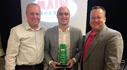 Accepting the award for Legrand were (left to right): Brian Friedel, regional V.P. -West; Jordan Johnson, territory manager for Southern California and Jeff Jervah, director of distribution sales.