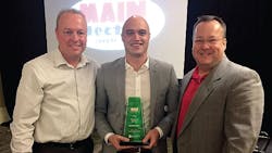 Accepting the award for Legrand were left to right Brian Friedel regional VP West Jordan Johnson territory manager for Southern California and Jeff Jervah director of distribution sales Accepting the award for Legrand were left to right Brian Friedel regional VP West Jordan Johnson territory manager for Southern California and Jeff Jervah director of distribution sales