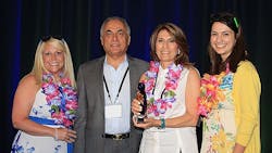 Angie Prost left Lighting One product and supplier manager Fred Farzan Nora Lighting CEO and president Jilla Farzan Nora Lighting executive vice president and Madie Young Lighting One marketing associate Angie Prost left Lighting One product and supplier manager Fred Farzan Nora Lighting CEO and president Jilla Farzan Nora Lighting executive vice president and Madie Young Lighting One marketing associate