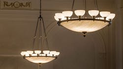 Restored lighting fixtures in Whitesbororsquos Middle School Auditorium after Meyda converted them to efficient LED lamping for energy and maintenance cost savings Restored lighting fixtures in Whitesbororsquos Middle School Auditorium after Meyda converted them to efficient LED lamping for energy and maintenance cost savings