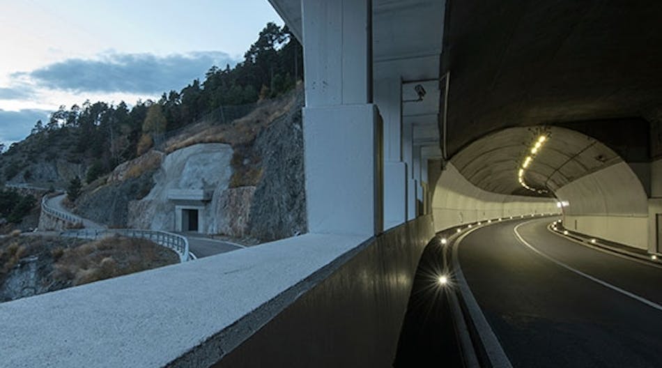 The Schallberg tunnel in the Swiss Alps near Brig, Switzerland, replaced its 1970s lighting system with state of the art LED lighting.