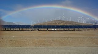 WECS, Palm Springs, Calif., is right down the street from a large wind farm, and several years ago Bruce Hammett, the company&apos;s president, sent EW this beautiful image of a rainbow over the wind turbines. Said Hammett in an email accompanying this photo, &ldquo;Untouched photo taken 8 a.m. in Palm Springs area looking west where WECS is now involved in commercial solar farming&hellip; Storm coming in from west coast brought wind and clouds toward the valley. High winds blow out the clouds, but brings in sprinkles from miles away. Morning sun in east creates the rainbow.&rdquo;