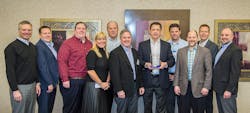 Eaton and Border States gather for BSE&apos;s Operational and Technological Excellence award. Pictured: (from left to right) David White, Shawn Kamrath and Tony Serati of BSE; Molly Murphy, Dave Bucklew, Matt Cleary, Dennis Dowiak and Mark Eubanks of Eaton; Patrick Novak, Jason Stein, Jason Seger of BSE