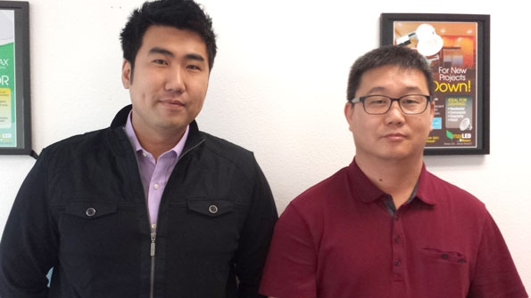 Jay Lee left is now general manager of MaxLite39s Western office and Fred Kim is now warehouse manager at the facility in Rancho Cucamonga Calif