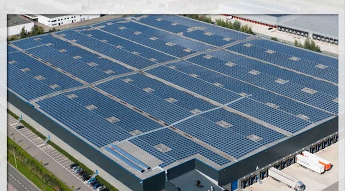 This is a rooftop solar installation at a Prologis distribution center in Antwerp, Belgium. The company has 78MW of solar projects in six countries.
