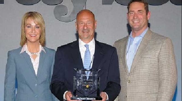 Presenting the award to Nagel (center) were Kathleen Mazzarella, Graybar chairman, president and CEO; and William Mansfield, senior V.P., sales and marketing (right).