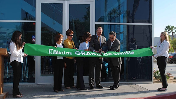 Anaheim City Council members Lucille Kring and Gail Eastman Robyn Willis of the Habitat for Humanity Anaheim ReStore Mayor Thomas Tait and MaxLite President and CEO Yon Sung joined to cut the ribbon on Maxlite39s new LEEDcertified production and testing facility