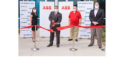 ABB execs at the recent ribbon cutting for the company’s new distribution center in Phoenix. Left to Right: Christy Tilton, U.S. sales leader, ABB Installation Products Division; Chet Akiri, managing director, U.S. Region, ABB Installation Products Division; Ken Shotts, U.S. distribution leader, ABB Installation Products Division (Red Shirt); and Ralph Donati, U.S. product management and strategy leader. ABB execs at the recent ribbon cutting for the company’s new distribution center in Phoenix. Left to Right: Christy Tilton, U.S. sales leader, ABB Installation Products Division; Chet Akiri, managing director, U.S. Region, ABB Installation Products Division; Ken Shotts, U.S. distribution leader, ABB Installation Products Division (Red Shirt); and Ralph Donati, U.S. product management and strategy leader.
