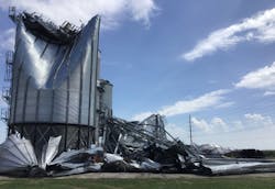 Many Iowa farmers witnessed their grain storage facilities nearly or completely destroyed, along with about 14 million acres of insured crops damaged by the Aug. 10 derecho, says a WHSV 3 report. Many Iowa farmers witnessed their grain storage facilities nearly or completely destroyed, along with about 14 million acres of insured crops damaged by the Aug. 10 derecho, says a WHSV 3 report.