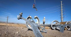 MYR Group subsidiary, Sturgeon Electric, successfully completed work on the 60-mile, Harry Allen – El Dorado 500kV project in Clark County, NV. The scope of work included building all roads, landings and pads; pouring foundations; installing anchors; and assembling several lattice towers along with pulling triple bundle wire over multiple crossings in a very crowded corridor. MYR Group subsidiary, Sturgeon Electric, successfully completed work on the 60-mile, Harry Allen – El Dorado 500kV project in Clark County, NV. The scope of work included building all roads, landings and pads; pouring foundations; installing anchors; and assembling several lattice towers along with pulling triple bundle wire over multiple crossings in a very crowded corridor.