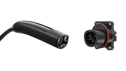 Tesla's NACS charging connector is on the left. Tesla's NACS charging connector is on the left.