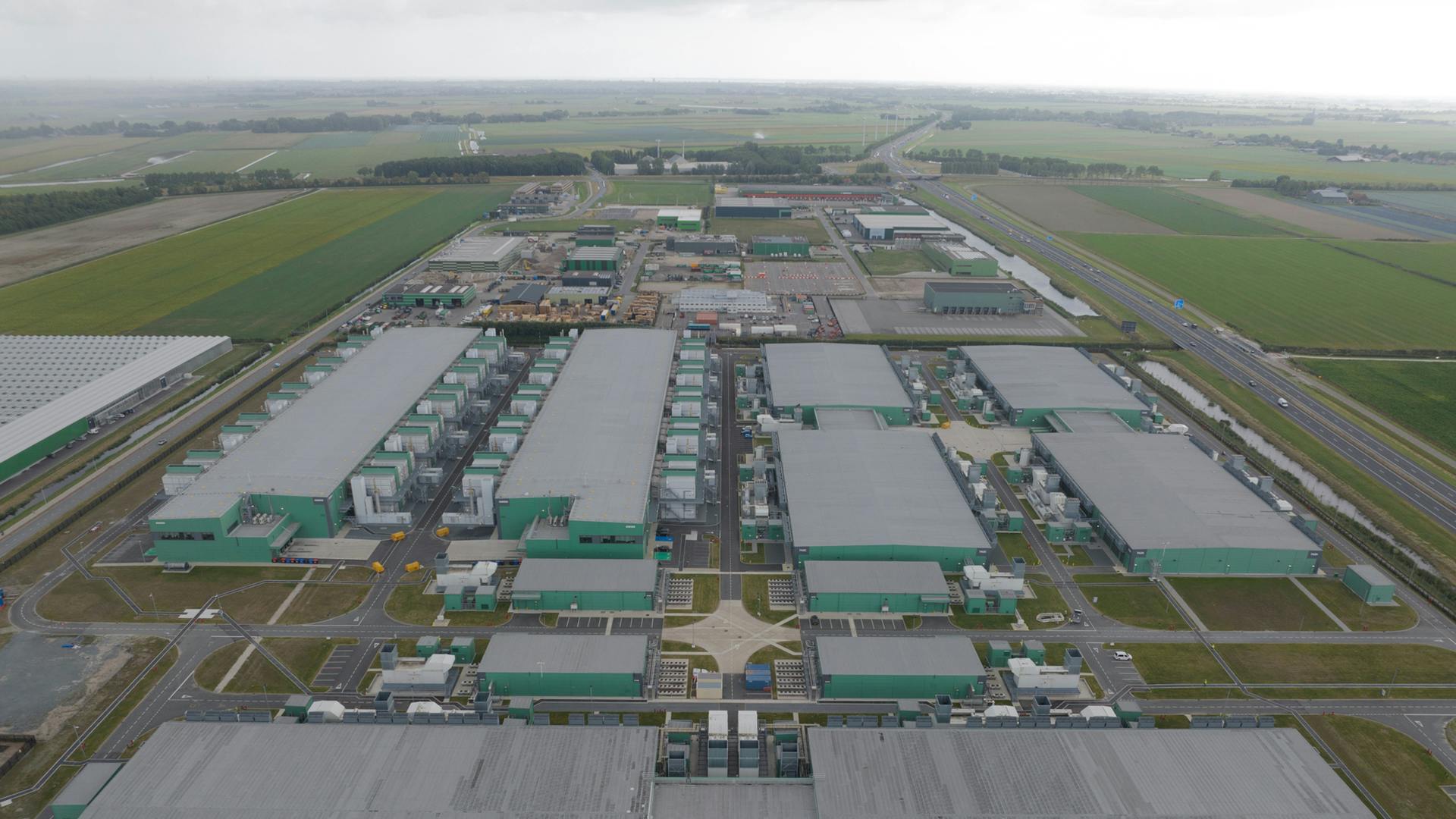 A large Microsoft data center campus in the Hollands Kroon region of The Netherlands.
