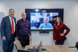 Left to right: NECA's David Long; NAED's Wes Smith; NEMRA's Jim Johnson (on screen); and NEMA's Debra Phillips. Left to right: NECA's David Long; NAED's Wes Smith; NEMRA's Jim Johnson (on screen); and NEMA's Debra Phillips.